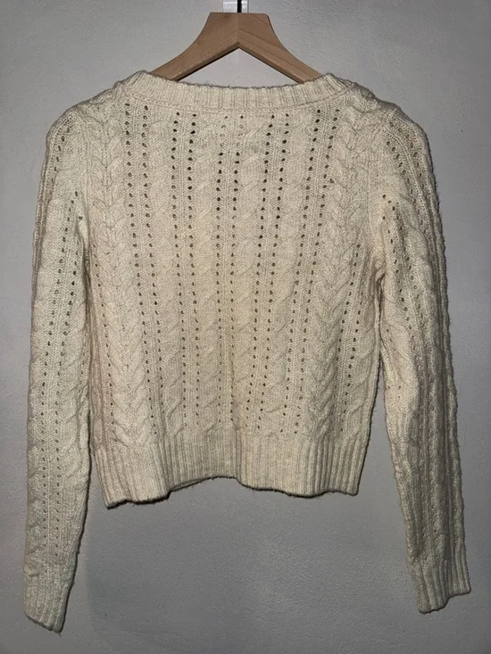 American Eagle Outfitters Cream Cable V-Neck Button Cardigan - Picture 2 of 4